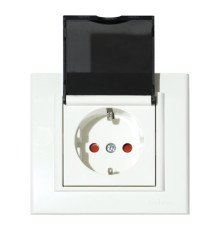 Розетка одинарна із заземленням з кришкою і шторками біла MINA