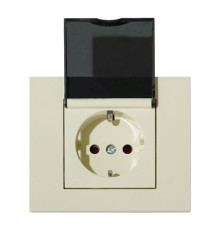 Розетка одинарна із заземленням з кришкою і шторками кремова GRANO