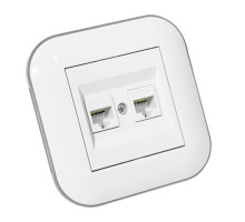 Розетка комп'ютерна подвійна (CAT6) LOFT білий+сірий
