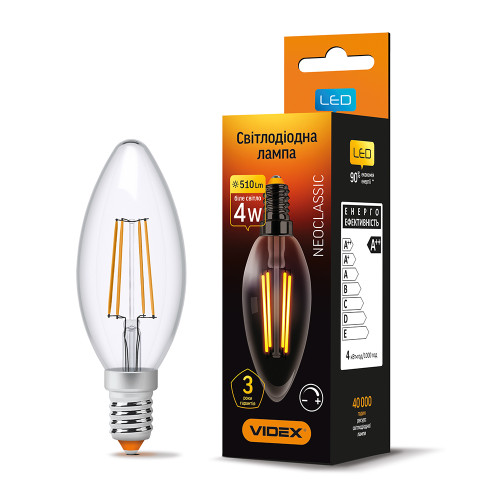 LED лампа VIDEX Filament C37FD 4W E14 4100K диммерная ( 4014060 )