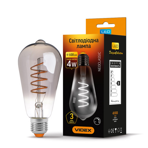 LED лампа VIDEX Filament ST64FGD 4W E27 2100K димерна графіт ( 4014225 )
