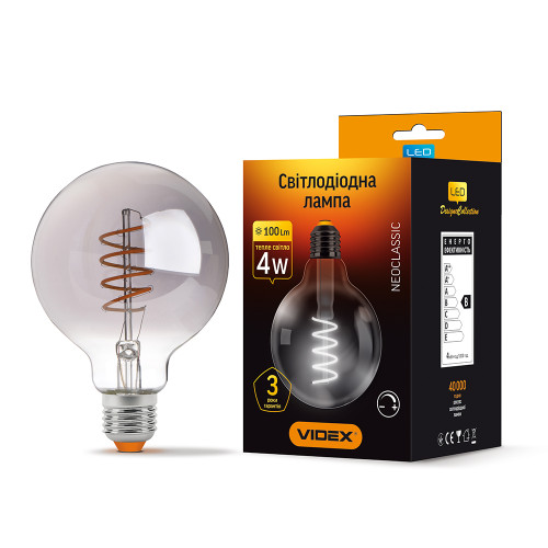 LED лампа VIDEX Filament G95FGD 4W E27 2100K димерна графіт ( 4014226 )