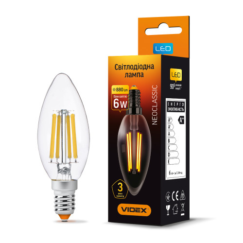LED лампа VIDEX Filament C37F 6W E14 4100K ( 4014287 )