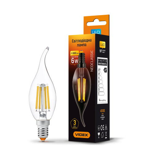 LED лампа VIDEX Filament C37Ft 6W E14 4100K ( 4014289 )