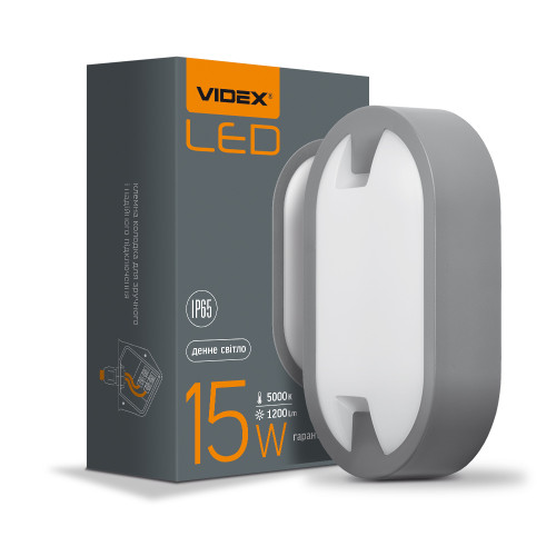 LED светильник IP65 овальный VIDEX 15W 5000K серый ( 4014293 )