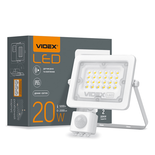 LED прожектор VIDEX F2e 20W 5000K з датчиком руху та освітленості ( 4014347 )
