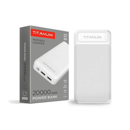 Повербанк TITANUM 913 White 20000mAh, Micro USB, Type-C, 2USB ( 4014568 )