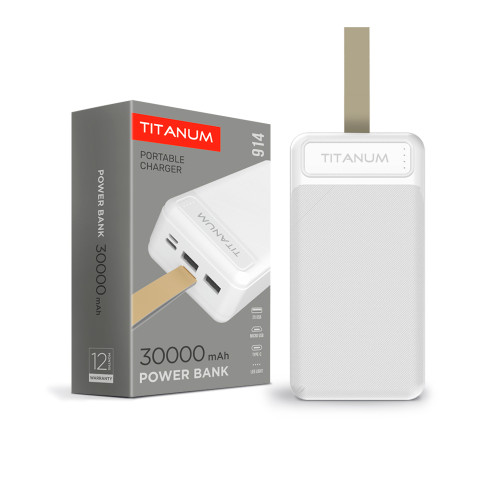 Повербанк TITANUM 914 White 30000mAh, Micro USB, Type-C, 2USB ( 4014570 )