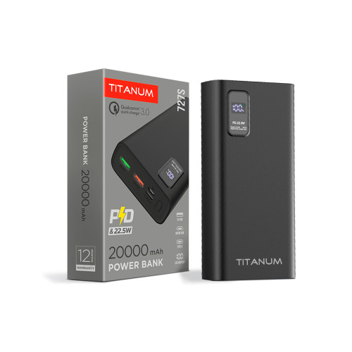 Повербанк TITANUM 727S 20000mAh 22.5W Black, Micro USB, Type-C, 2USB ( 4014573 )
