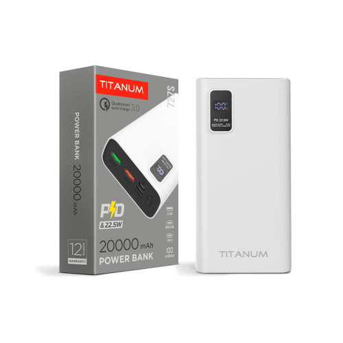 Повербанк TITANUM 727S 20000mAh 22.5W White, Micro USB, Type-C, 2USB ( 4014574 )