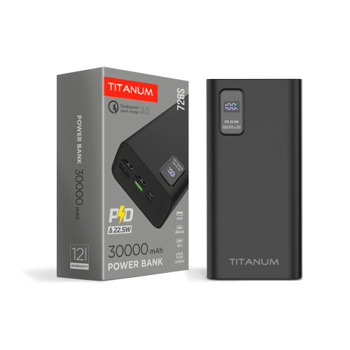 Повербанк TITANUM 728S 30000mAh 22.5W Black, 4USB, Micro USB, Type-C ( 4014575 )