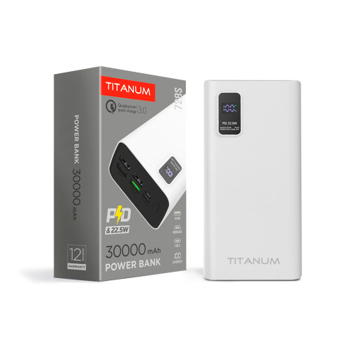 Повербанк TITANUM 728S 30000mAh 22.5W White, 4USB, Micro USB, Type-C ( 4014576 )