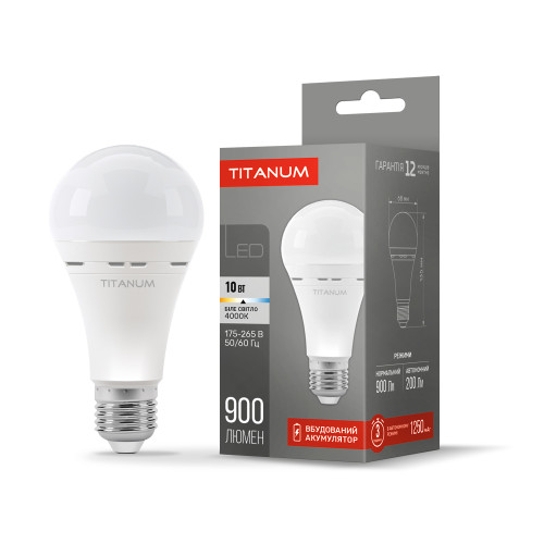 LED лампа акумуляторна TITANUM A68 10W E27 4000K 220V ( 4014581 )