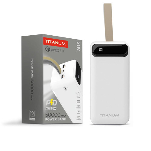 Повербанк 50000mAh TITANUM 741S 22.5W White, Micro USB, Type-C, 2USB ( 4014641 )