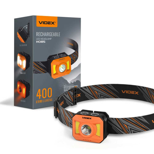 Налобный светодиодный фонарик VIDEX VLF-H085-OR 400Lm 5000K, USB-C ( 4014639 )