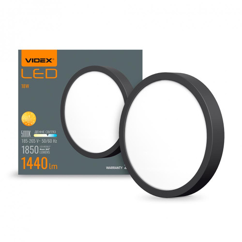 LED Світильник круглий накладний VIDEX Downlight 18W 5000K Black ( 4018341 )