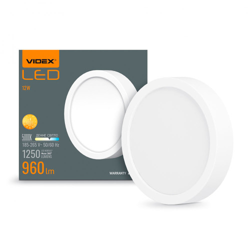 LED Світильник круглий накладний VIDEX Downlight 12W 5000K White ( 4018346 )
