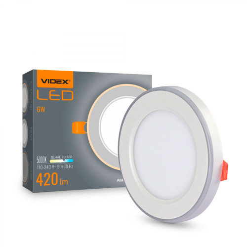 LED світильник вбудований з декоративною підсвіткою VIDEX Downlight DL4R 6W+3W 5000K+2700K 220V ( 4018350 )