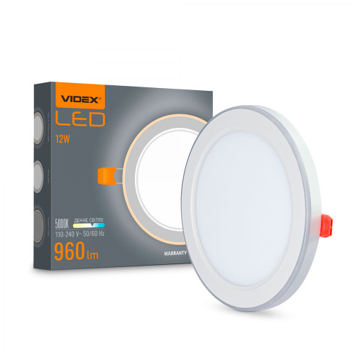 LED світильник вбудований з декоративною підсвіткою VIDEX Downlight DL4R 12W+4W 5000K+2700K 220V ( 4018352 )