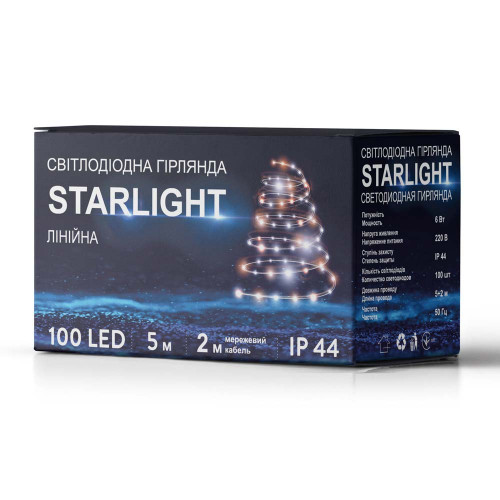 Гірлянда вулична STARLIGHT лінійна білий Flash 100LED IP44 прозорий 5м ( 4018510 )