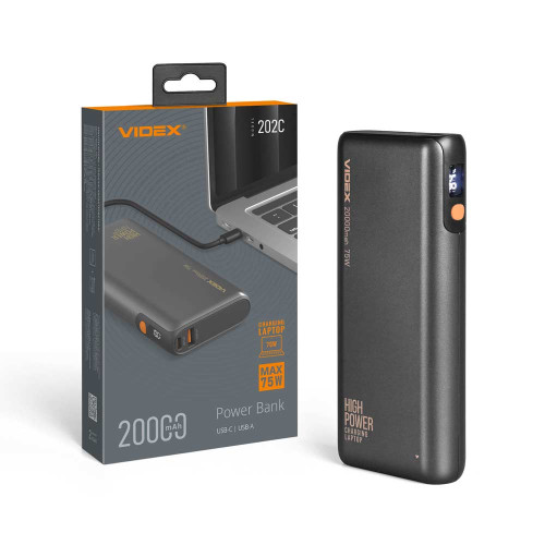 Повербанк 20000mAh VIDEX VPB-202C 75W Black ( 4019265 )