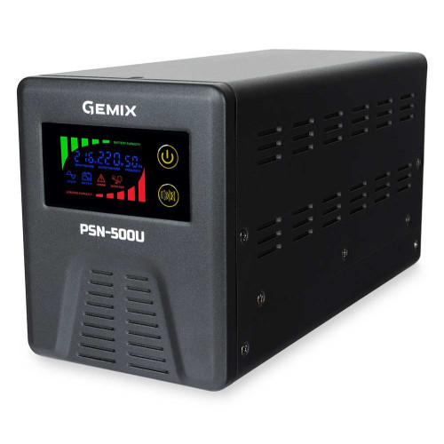 ИБП GemixPSN-500U LCD, 500ВА/350Вт, 5/7/9A, 2хEURO Schuko ( 4019356 )