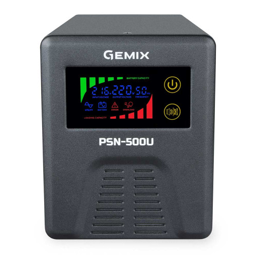 ИБП GemixPSN-500U LCD, 500ВА/350Вт, 5/7/9A, 2хEURO Schuko ( 4019356 )