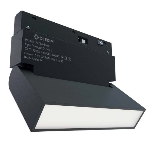 Магнитный трековый светильник поворотный черный OLEDIM OL26 6W 3000K ( 4019378 )