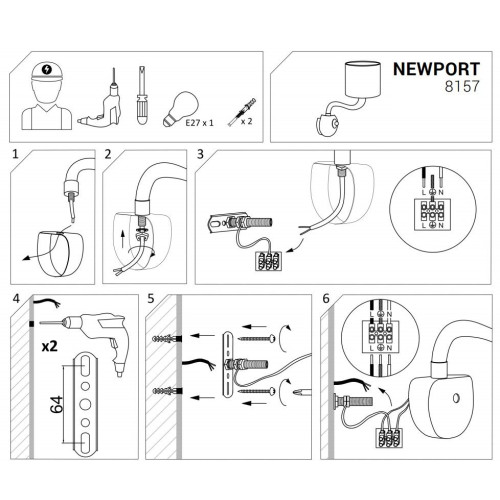 Бра Nowodvorski 8157 Newport Е14 1x40W IP20 Wh ( 4010940 )