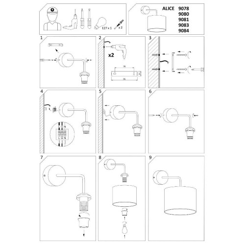 Бра Nowodvorski 9084 Alice E27 1x60W IP20 Bl ( 4010972 )