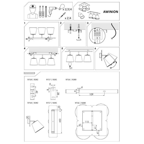 Бра Nowodvorski 9718 Awinion E27 1x40W IP20 Gr ( 4010991 )