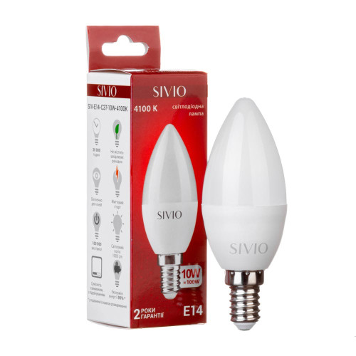 LED лампа Е14 С37 10W нейтральна біла 4100К SIVIO ( 1012790 )