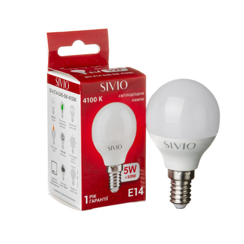 LED лампа Е14 G45 5W нейтральная белая 4100К SIVIO ( 1012796 )