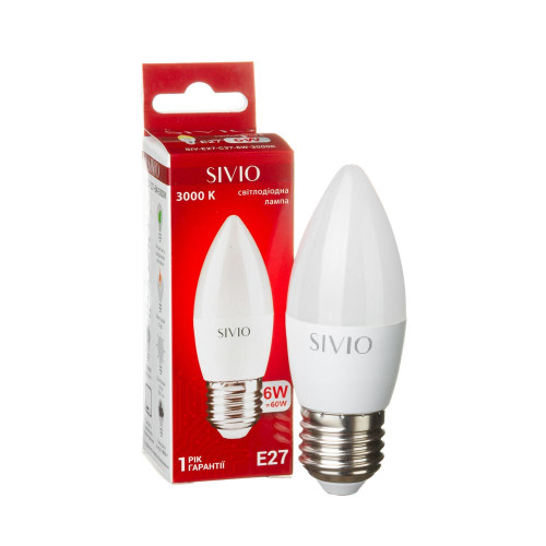 LED лампа Е27 С37 6W теплая белая 3000К SIVIO ( 1012805 )