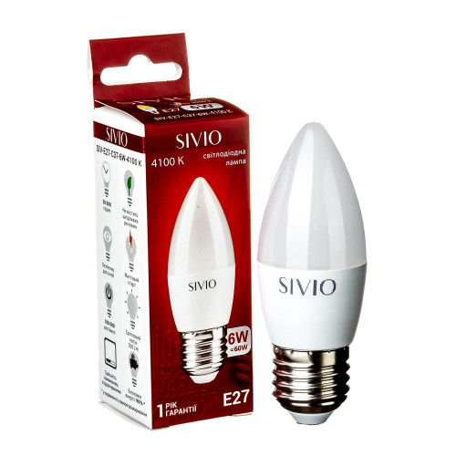 LED лампа Е27 С37 6W нейтральная белая 4100К SIVIO ( 1012806 )