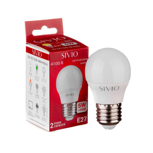 LED лампа Е27 G45 5W нейтральная белая 4100К SIVIO ( 1012811 )