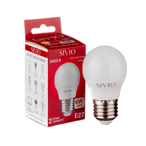 LED лампа Е27 G45 6W теплая белая 3000К SIVIO ( 1012812 )