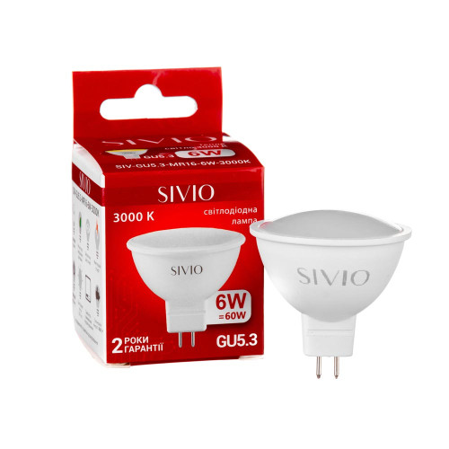 LED лампа GU5.3 MR16 6W теплая белая 3000К SIVIO ( 1012816 )