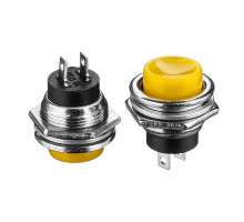 Натискна Кнопка жовта 16мм 3А 125В без фіксації OFF-(ON) DS-212 SPST 2pin Daier