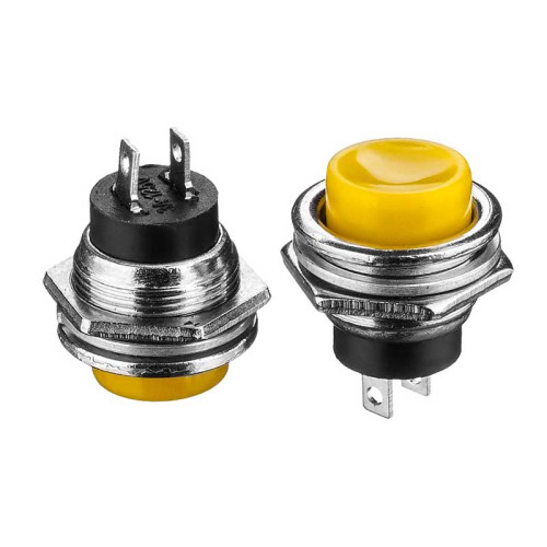Натискна Кнопка жовта 16мм 3А 125В без фіксації OFF-(ON) DS-212 SPST 2pin Daier ( 1014142 )