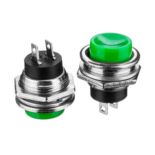 Кнопка нажимная зеленая 16мм 3А 125В без фиксации OFF-(ON) DS-212 SPST 2pin Daier ( 1014143 )