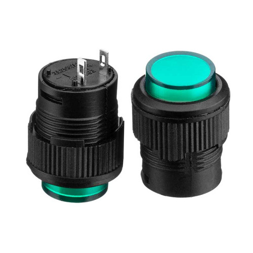 Натискна Кнопка зелена LED 16мм 3А 250В без фіксації ON-(OFF) R16-503AD SPST 2pin Daier 220В ( 1014211 )