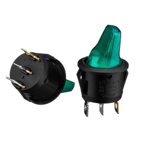 Кнопка перемикач зелена 20мм 16А 250В ON-OFF KCD1-101N-7 4pin Daier 12Вт ( 1015635 )