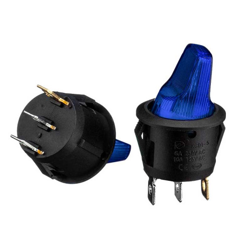Кнопка перемикач синя 20мм 16А 250В ON-OFF KCD1-101N-7 4pin Daier 12Вт ( 1015637 )