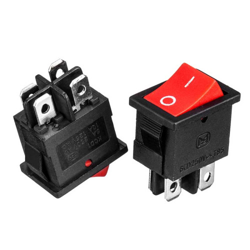 Кнопка перемикач червона 19.2x13.3мм 6А 250В ON-OFF KCD1-201-4 4pin Daier ( 1015673 )