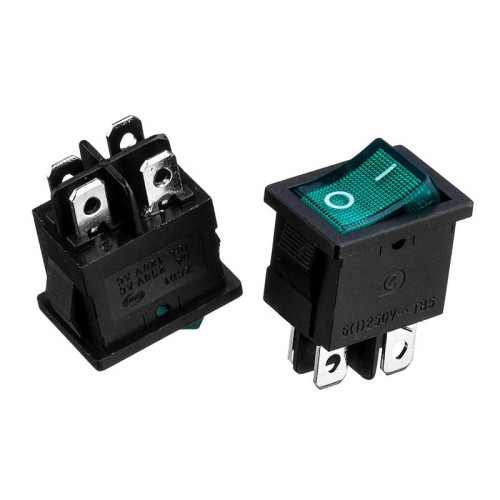 Кнопка перемикач зелена 13x10.2мм 6А 250В ON-OFF KCD1-201N-4 4pin Daier ( 1015677 )