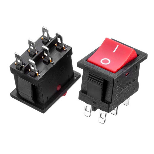 Кнопка перемикач червона 19.2х13мм 6А 250V ON-ON KCD1-202-1 6 pin Daier ( 1015682 )