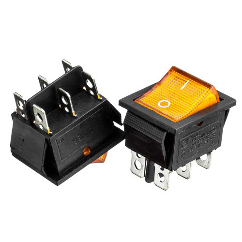 Кнопка перемикач жовта 22х30мм 16А 250В ON-ON KCD2-202/N 6 pin Daier ( 1015705 )