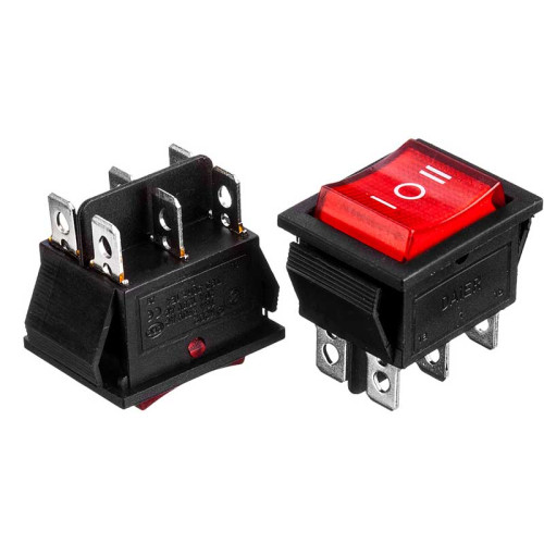 Кнопка переключатель красная 22x30мм 15А 250В ON-OFF-ON KCD2-203/N 6pin Daier ( 1015710 )