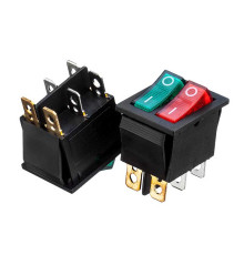 Кнопка перемикач червона зелена 28.5х25мм 20А 250В ON-OFF KCD2-2101N 6 pin Daier 